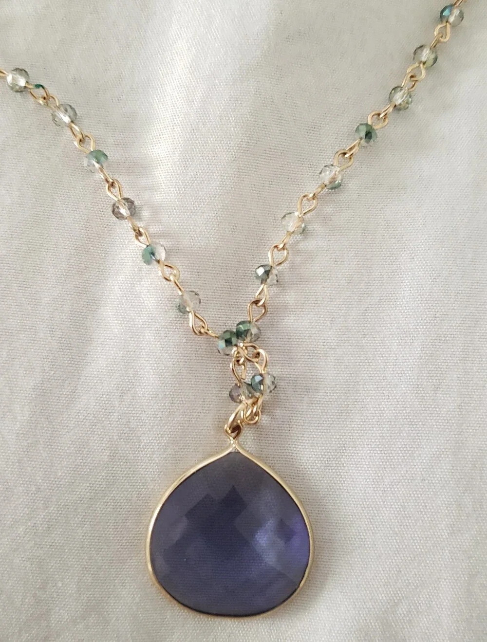 Lonna & Lilly Necklace Gold Purple Glass Teardrop Leaf Pendant Womens Jewelry - Picture 1 of 4